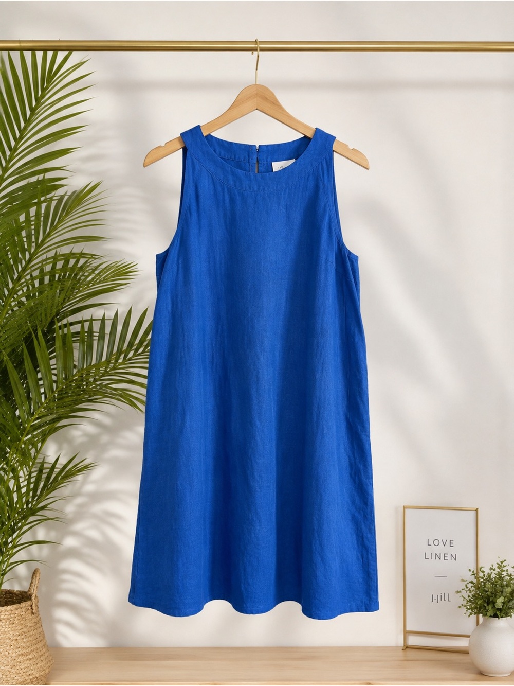 J.Jill Love Linen Blue Sleeveless Linen Shift Dress M